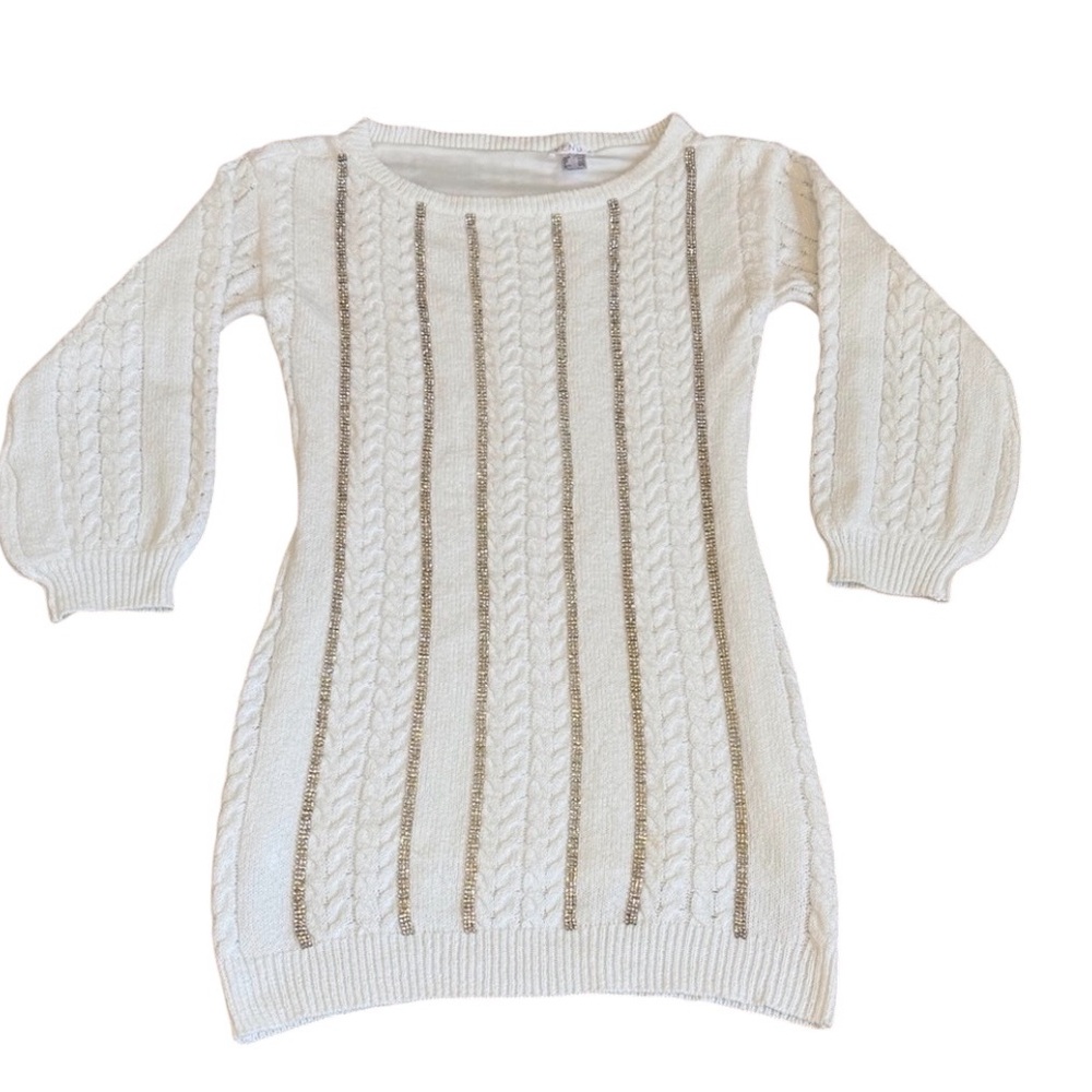 Venus Off The Shoulder White Cable-knit Sweater with Rhinestone Accents Size L